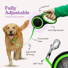 Daizzy Gear retractable dog leash 16ft shows tangle-free mechanism for smoother outings.