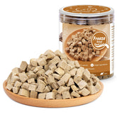 Dancing Tail freeze-dried duck cubes packaging highlights premium ingredients for picky eaters.