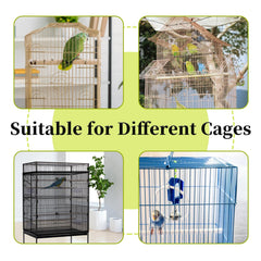 Daoeny cage on parrot cage shows effective seed containment during feeding