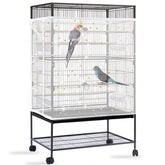 Daoeny bird cage seed catcher with white sequins star, front view, mess reduction.
