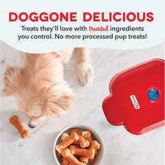 Dash Mini Dog Treat Maker red top view highlights compact design ideal for small kitchens.