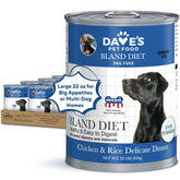 Dave's Pet Food Bland Diet dog food chicken and rice 22oz case delivers gentle digestion for sensitive stomachs
