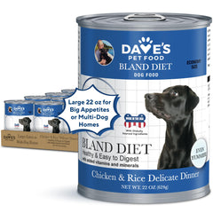 Dave's Pet Food Bland Diet dog food chicken and rice 22oz case delivers gentle digestion for sensitive stomachs