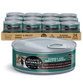 Dave's Pet Food grain-free gravy cat food can close-up with turkey giblets for protein-rich meals