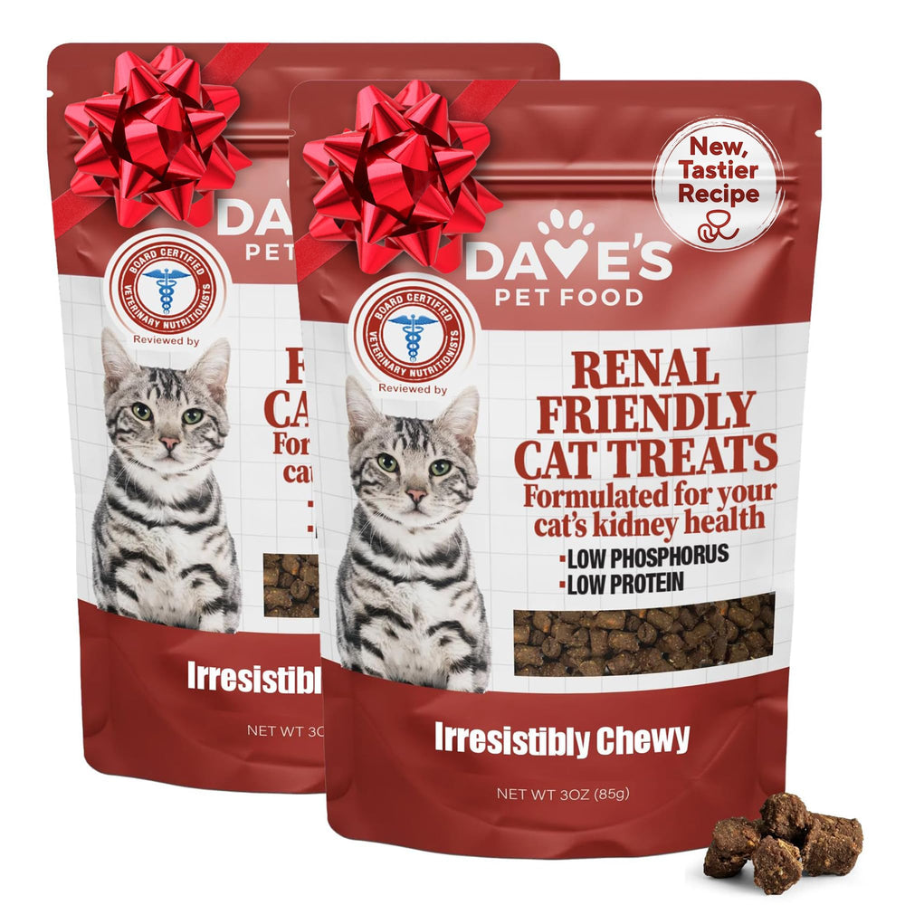 Dave's Pet Food Renal cat treats bag front highlighting kidney-support formulation