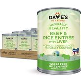 Dave's Pet Food beef and rice wet dog food can closeup shows nutrient-dense formula for daily meals