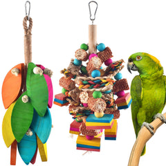 DBNESS 2pcs large bird toy with corn cob wood blocks for engaging chewing and enrichment.