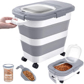 DDMOMMY 25lb collapsible dog food container for bulk storage in a tidy pantry