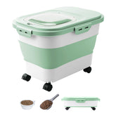 DDMOMMY dog food container with collapsible wheels for easy mobility and fresh storage.