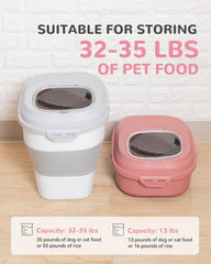 DDMOMMY pink collapsible pet food bin blends with home decor and saves space.