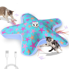 ddxcoo rechargeable interactive cat toy with blue-purple cover, front view, supports indoor play.