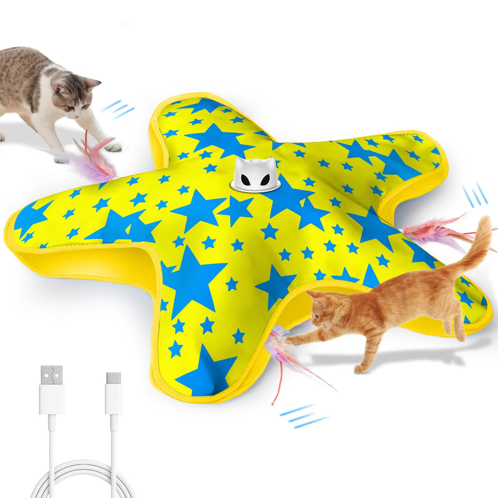 ddxcoo rechargeable interactive cat toy front view shows moving feathers for indoor play.