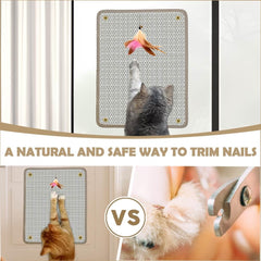 Deapher nail filing action illustrates cats engaging with the dual-action scratcher.