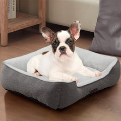 DEBANG HOME dog bed in gray rectangular soft fabric for cozy naps.