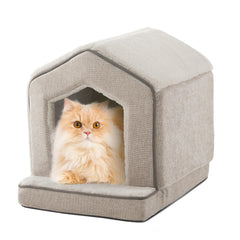 DEBANG HOME orthopedic cat house with soft-inside cushions for cozy naps.