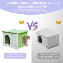 Deblue cat house escape door shows quick exit feature for emergencies.