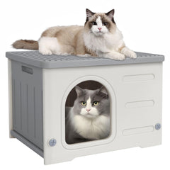 Deblue cat house with spacious interior for 1-2 cats, ideal for outdoor spaces.
