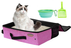Deblue portable traveling cat litter box in pink with lid for spill-free transport