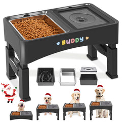 Decflow 3-in-1 elevated dog bowls assembly with 4-height stand for growing dogs.