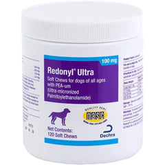 Dechra Redonyl Ultra Soft Chews bottle front shows skin-support formula.