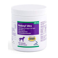 Dechra Redonyl Ultra Soft Chews bottle shows easy dosing for dogs with seasonal allergies