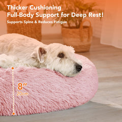 Deconovo calming donut dog bed pink nest close-up emphasizes soft faux fur texture and warmth