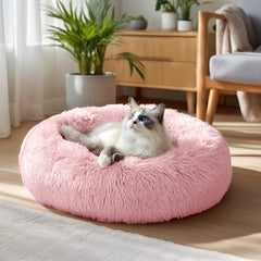 Deconovo donut bed pink non-slip base demonstrates steadier footing on wood and tile floors
