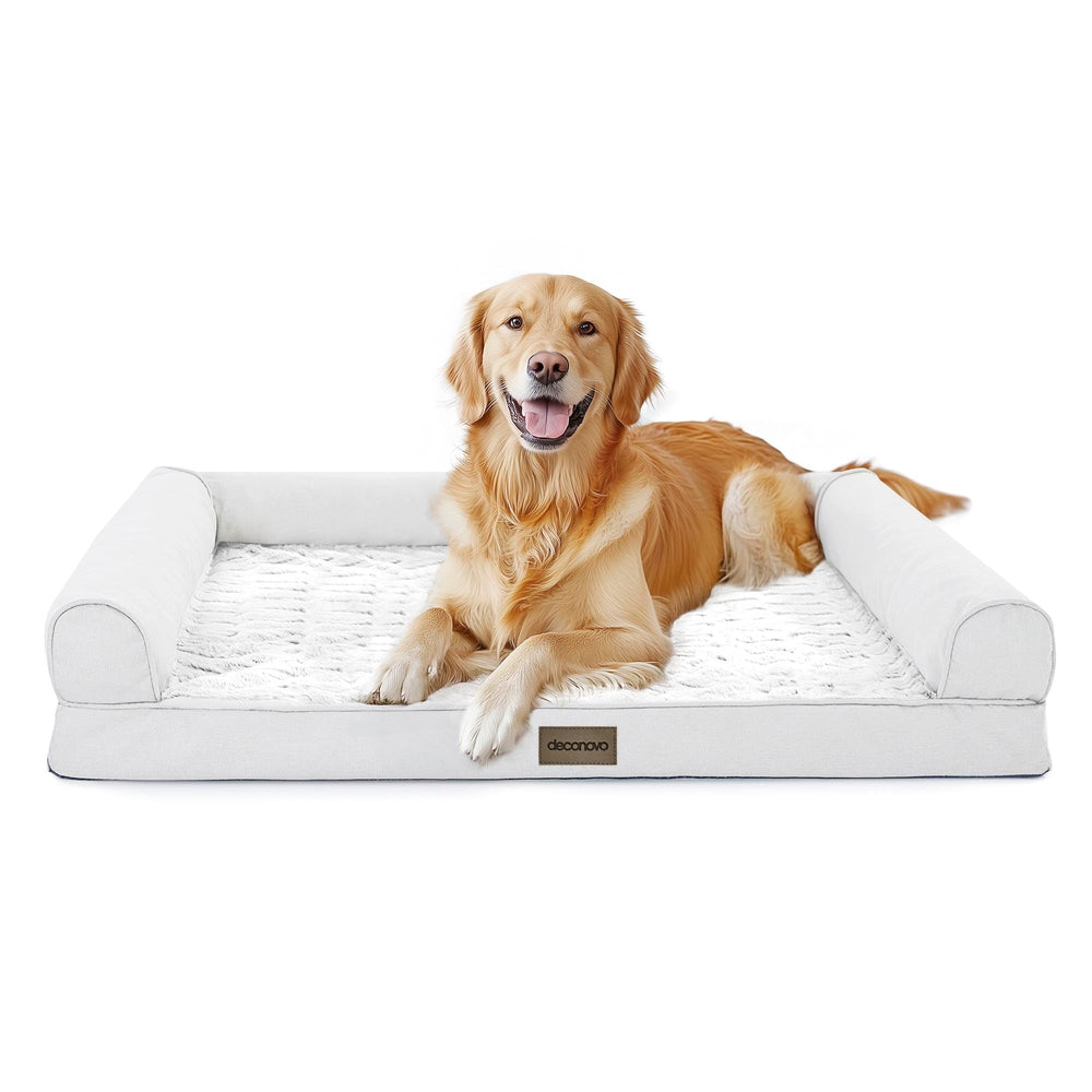 Deconovo sofa dog bed with C-shape bolster supports head and neck for comfy naps.