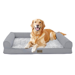 Deconovo sofa dog bed with C-shape bolster supports head and neck for cozy lounging.