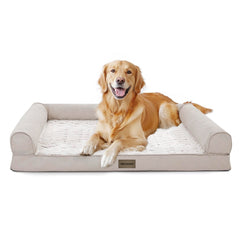Deconovo sofa dog bed front view showing C-shape bolster for head support and comfort.