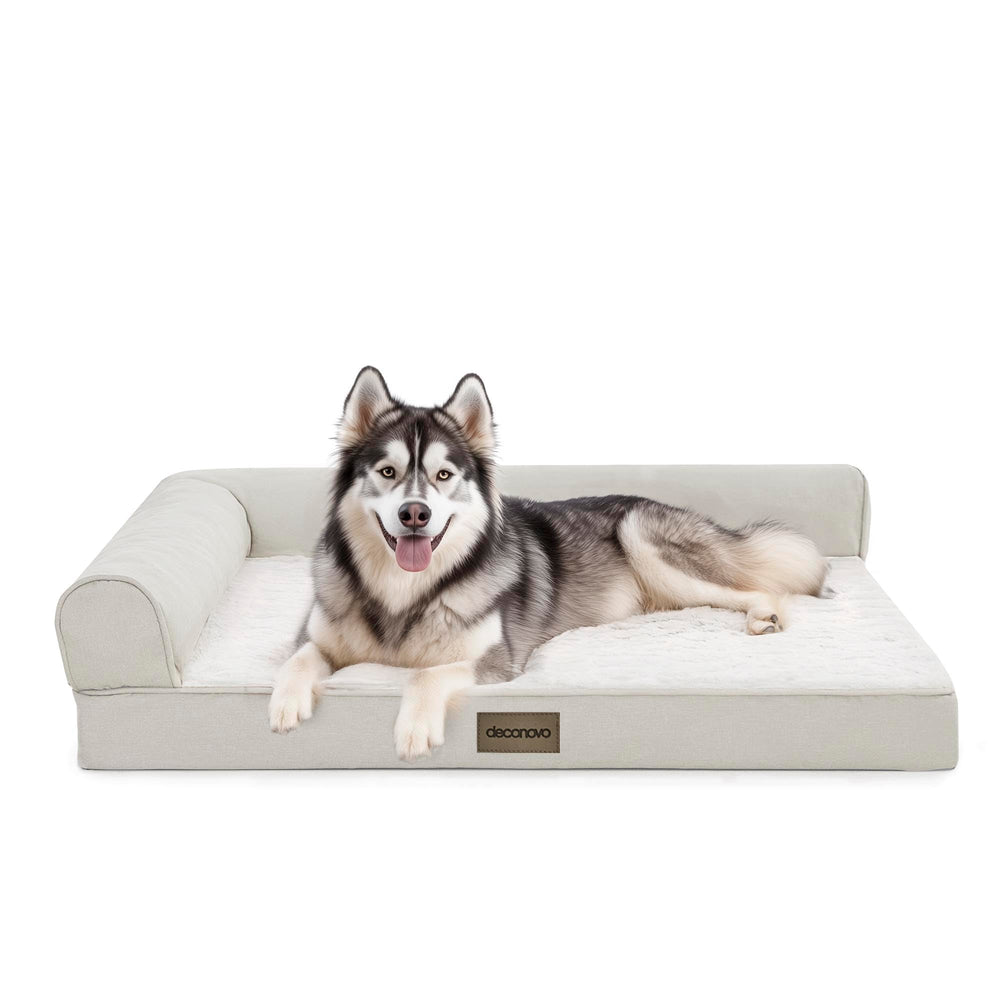 Deconovo sofa dog bed with L-shape bolster offers lounge-ready head and neck support.