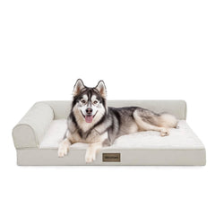 Deconovo sofa dog bed with L-shape bolster offers lounge-ready head and neck support.