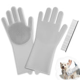DELOMO dog washing gloves closeup bristles for thorough bathing.