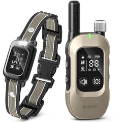 Delupet 2-in-1 bark collar remote demonstrates long-range training in outdoor spaces.