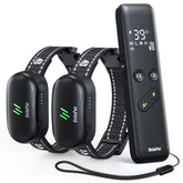 Delupet two-dog training collar remote demonstrates long-range control for recall training.