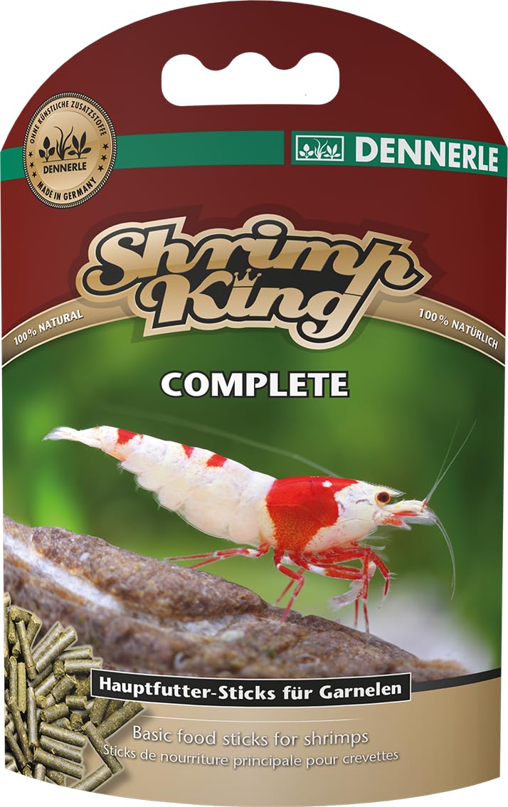 Dennerle Shrimp King Complete packaging close-up showing natural ingredients for healthy growth.