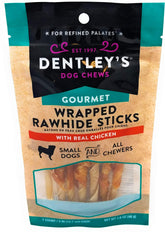 Dentley's Gourmet Wrapped Rawhide Sticks chicken pack shot long lasting chew for busy dogs