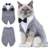 DENTRUN cat tuxedo outfit with bow tie for weddings and photos