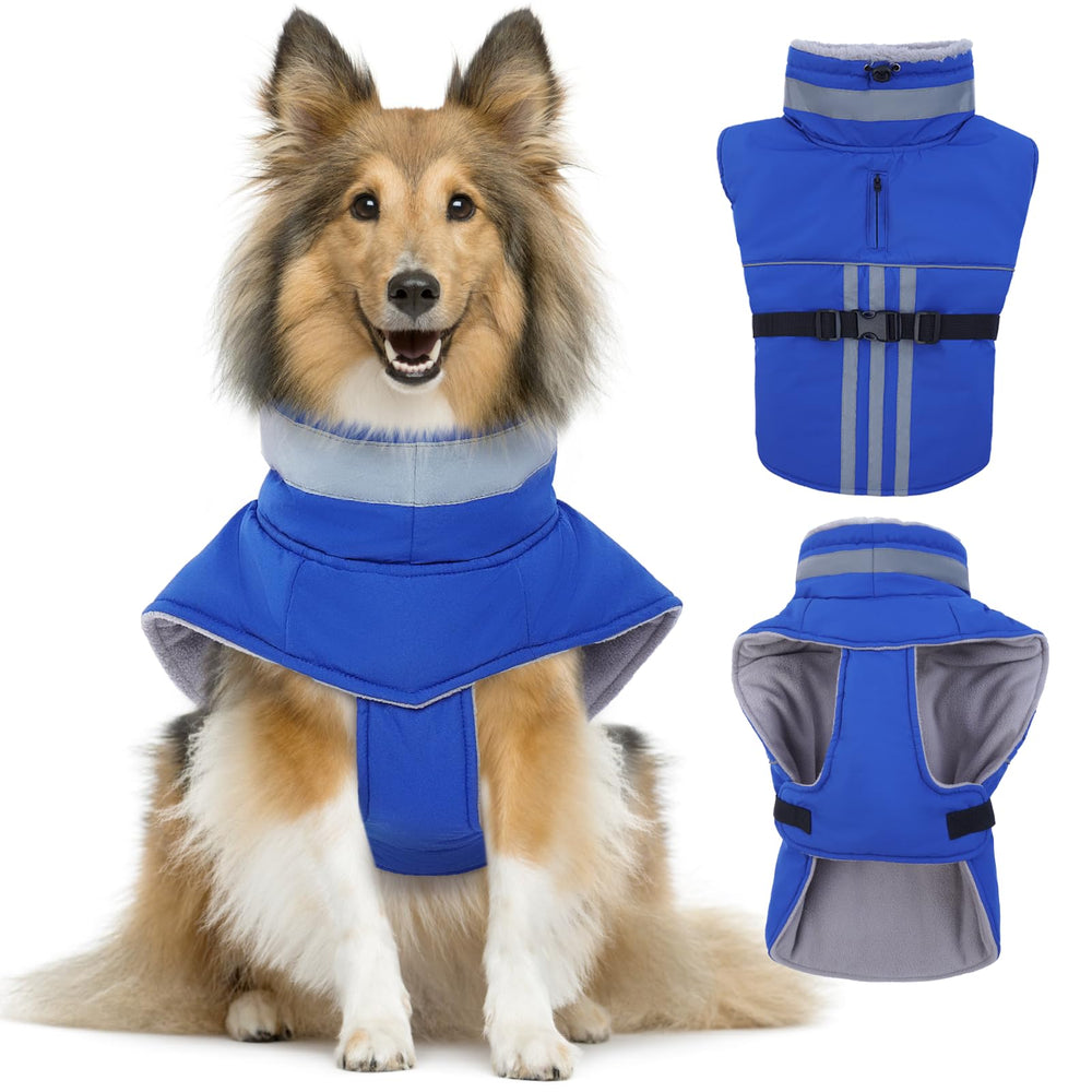 DENTRUN waterproof dog coat front view with visibility strip for safer nighttime walks