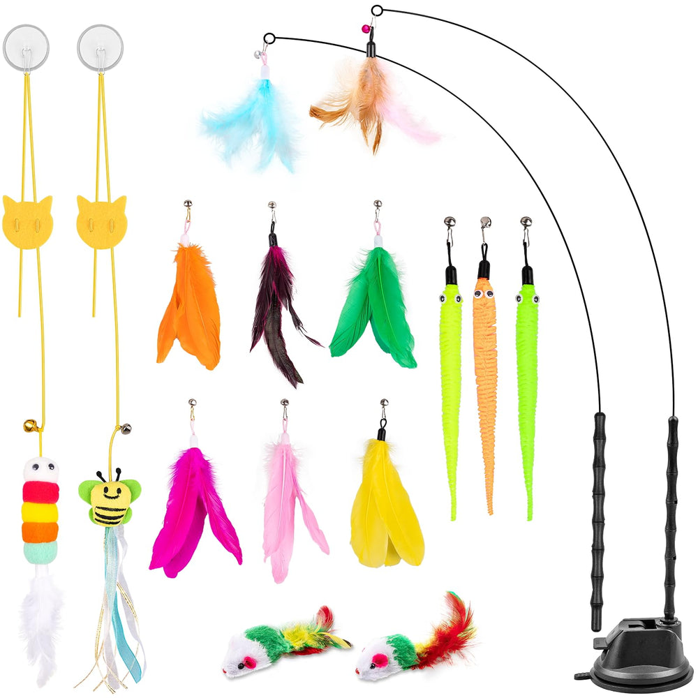 Depets varita para gato con plumas, ideal para juego interactivo.
