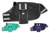 Derby Originals reflective foal blanket in turnout, enhances visibility for safety.