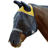 Derby Originals reflective safety fly mask with fringe nose protects during rides in low light.