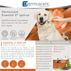 Dermoscent Essential 6 spot-on hydrates dry skin for canine comfort.