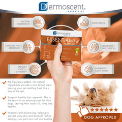 Vet-formulated Dermoscent Essential 6 spot-on for canine skin care.