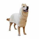 DERPYCHAPPY premium dog towel robe beige close-up, ultra-absorbent microfiber for quick drying.
