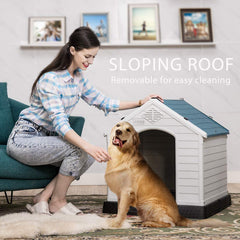 DEStar dog house ventilation front and back promotes fresh air and comfort.