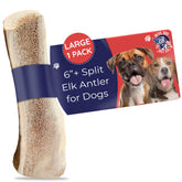Devil Dog Pet Co split elk antler large 6-inch, long-lasting chew for strong chewers.