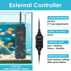 Devopet 100W heater external controller shows 1°F steps for precise control.