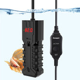 Devopet 25W heater front view highlighting compact design for small tanks