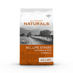 Diamond Naturals all life stages kibble in bowl supports energy and muscle health